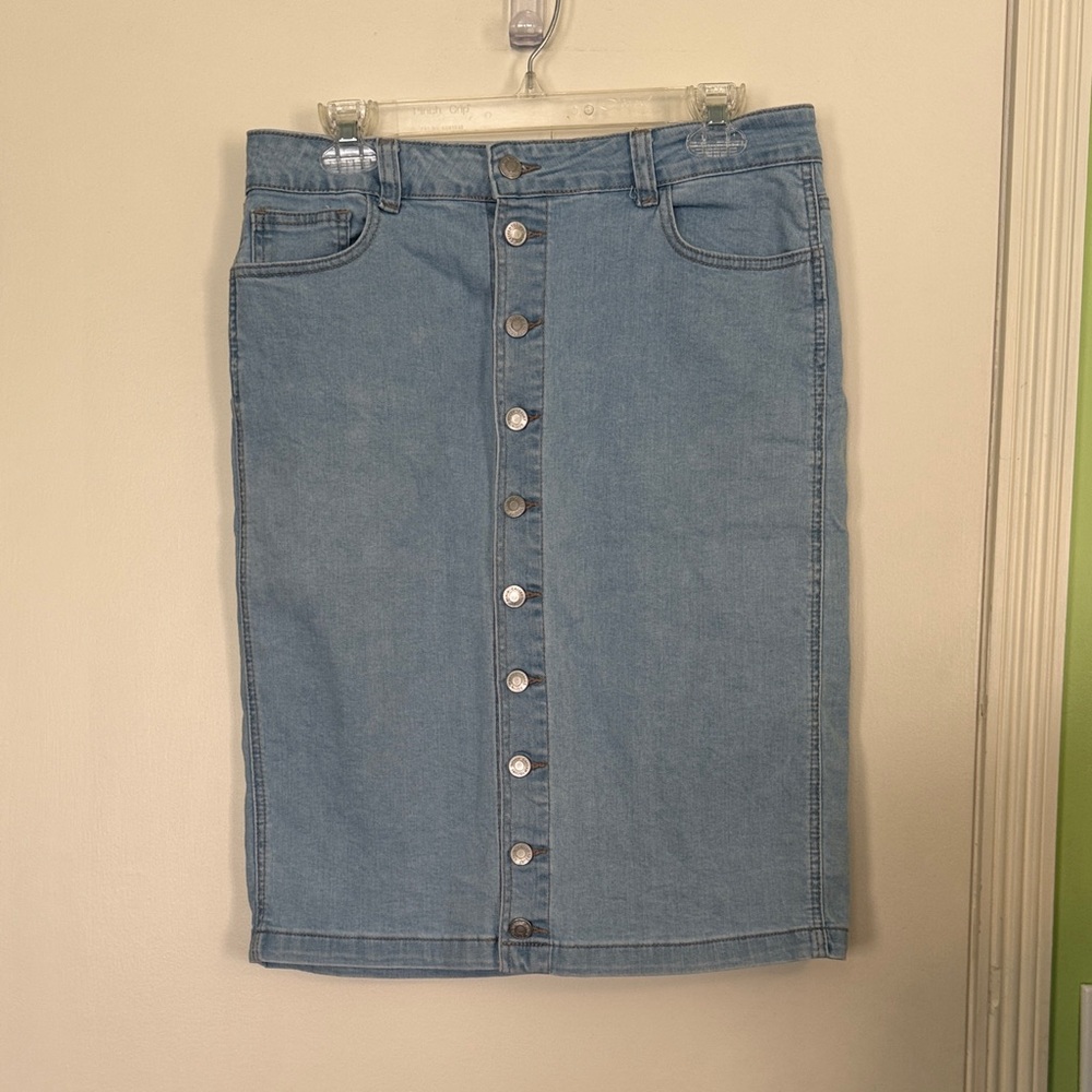 Denim Button-Front Skirt